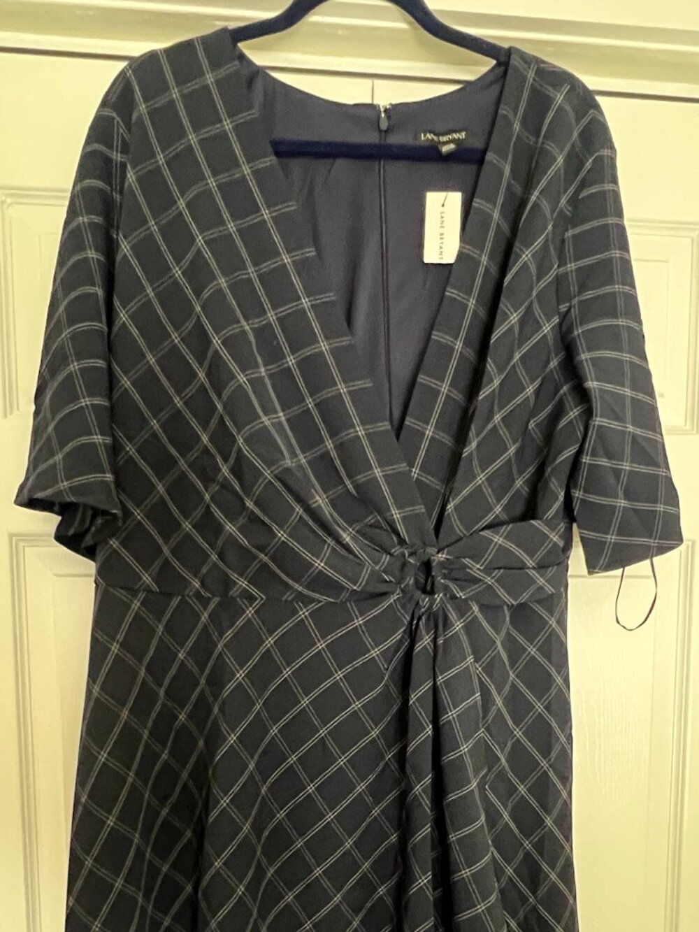 Lane Bryant Dress Size 22 24 Blue Plaid V Neck Flutter Sleeve Tie Waist Midi
